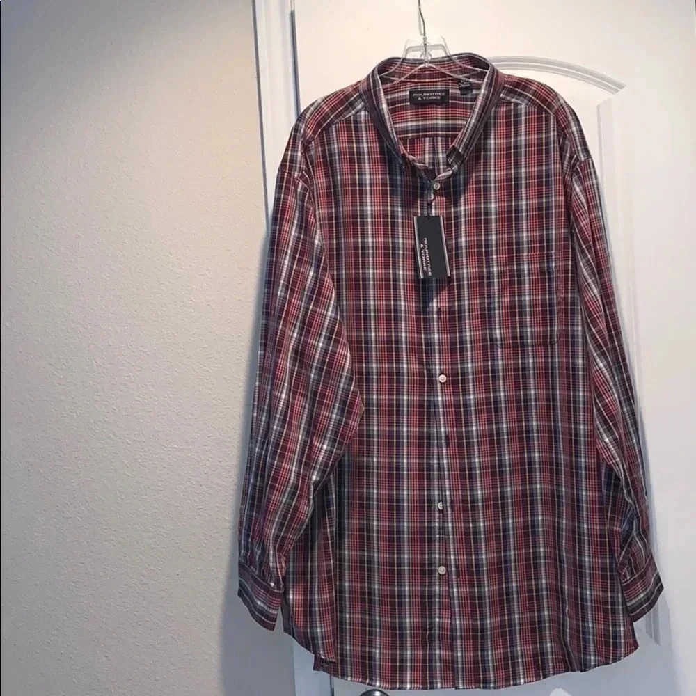 Roundtree & Yorke Plaid Button-Down Shirt 3XLT